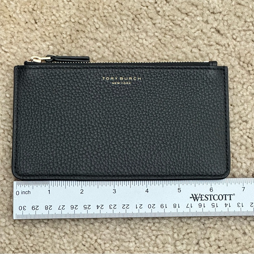 Tory Burch Thea Zip Card Wallet‎ in Black Pebbled Leather VGUC - Picture 6 of 6